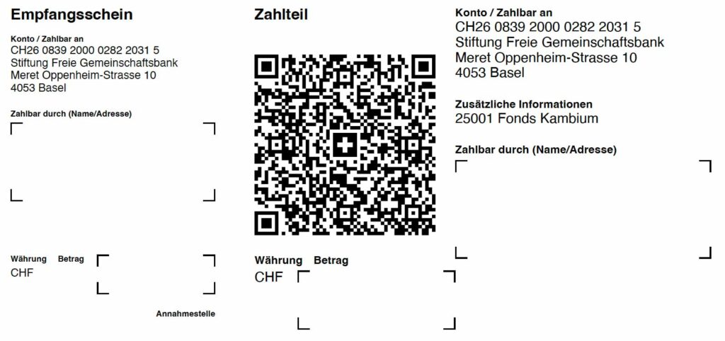 Einzahlungsschein für Crowdfunding aus der Schweiz für Hof Dinkelberg